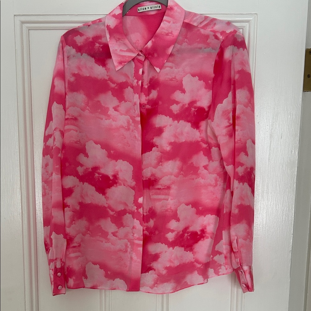 Alice + Olivia Vibrant Pink Cloud Pattern Shirt